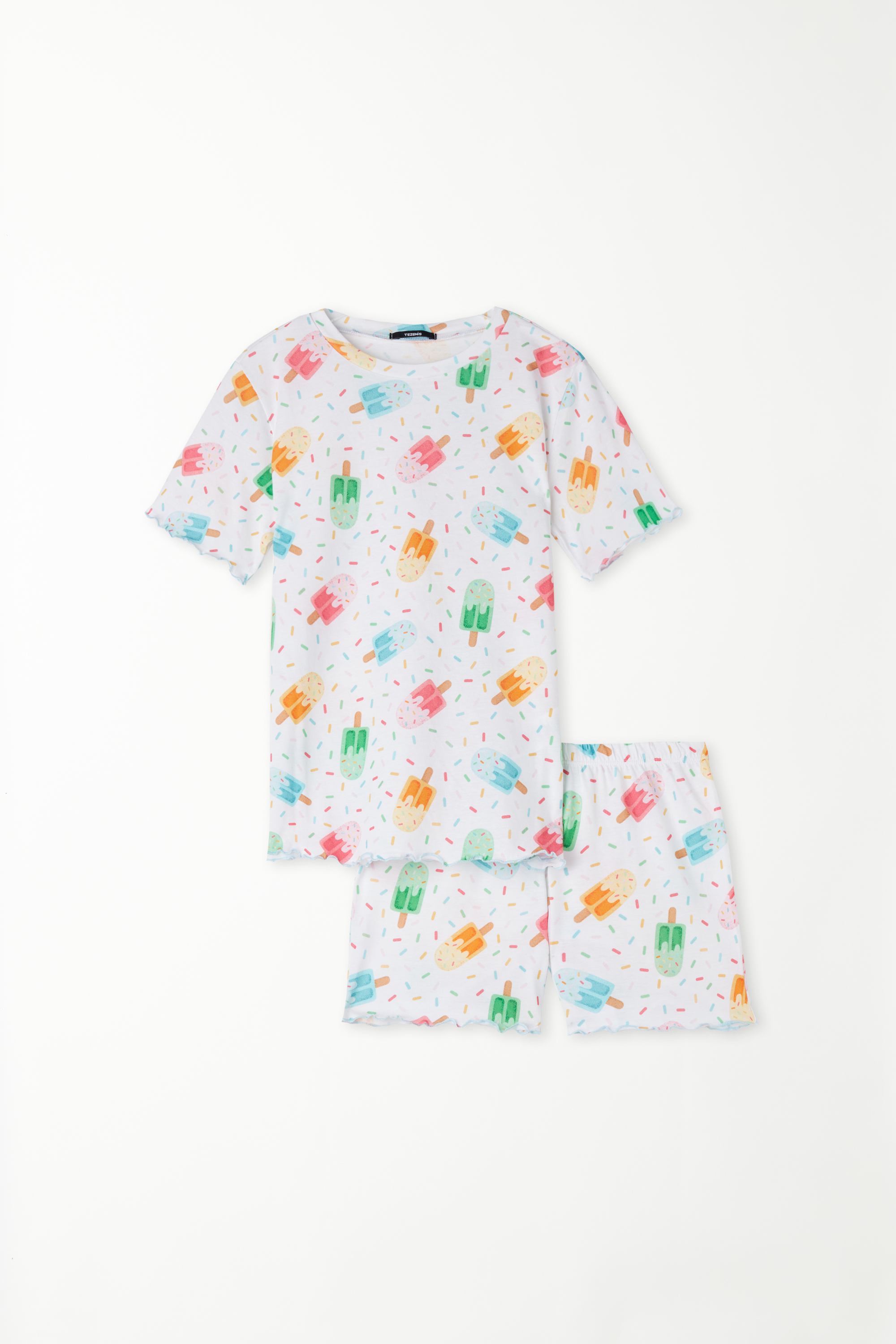 Короткая Хлопковая Пижама для Девочек с Короткими Рукавами и Принтом «Мороженое»