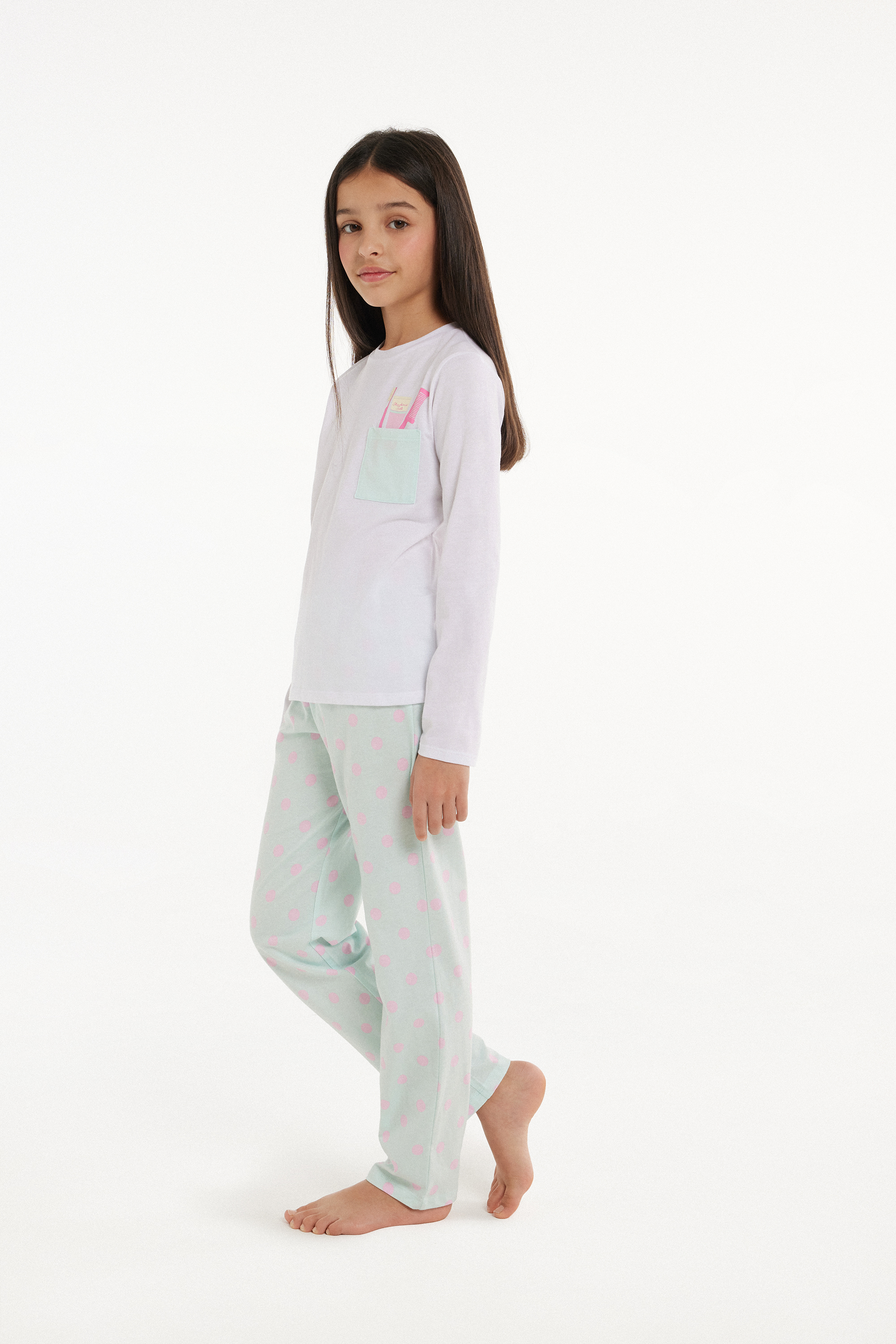 Pyjama Long Fille en Coton avec Petite Poche
