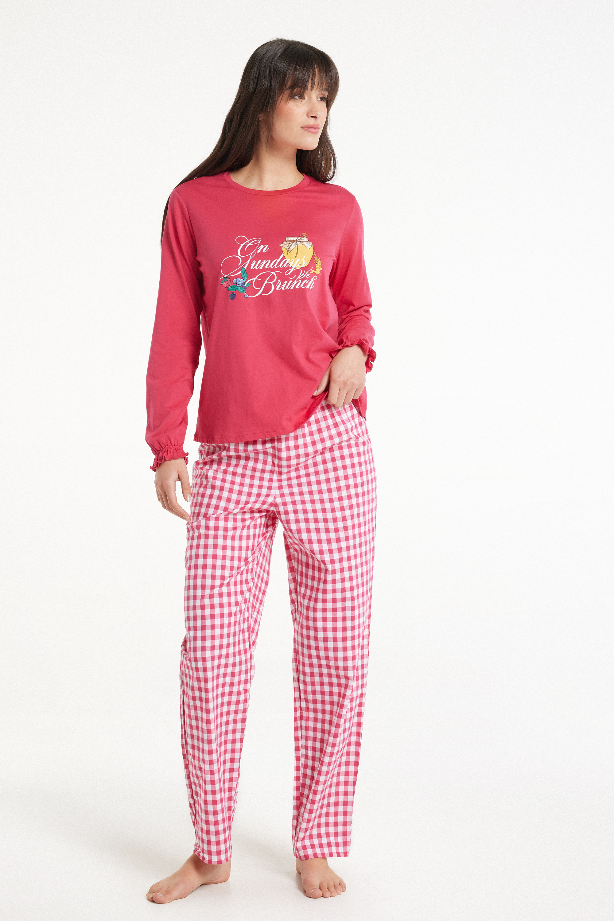 Pyjama Long en Coton Imprimé « Brunch »