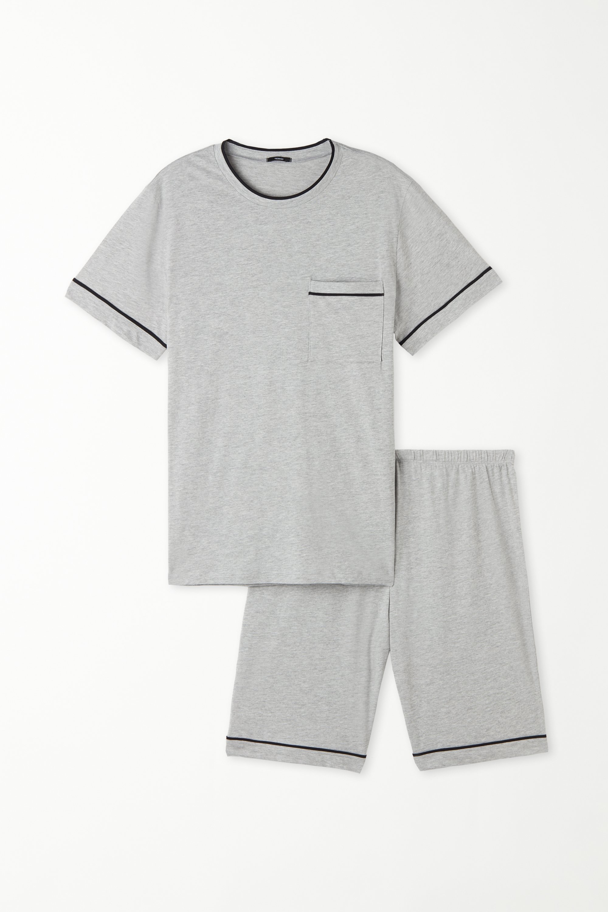 Piped Basic Short Cotton Pyjamas with Pocket