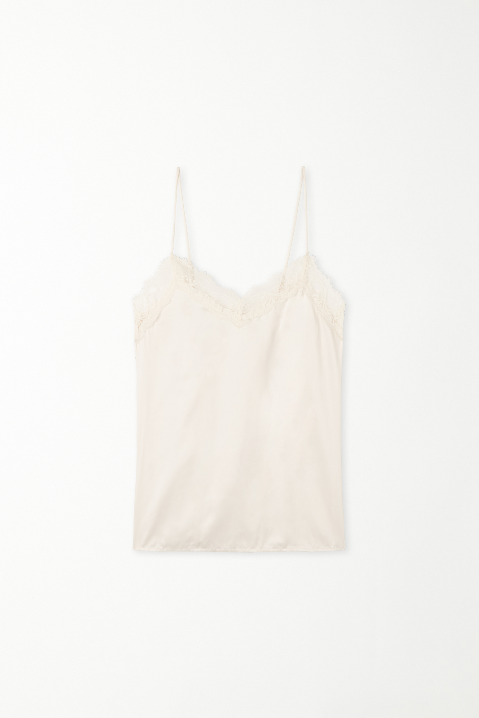Satin and Lace Camisole with Narrow Shoulder Straps