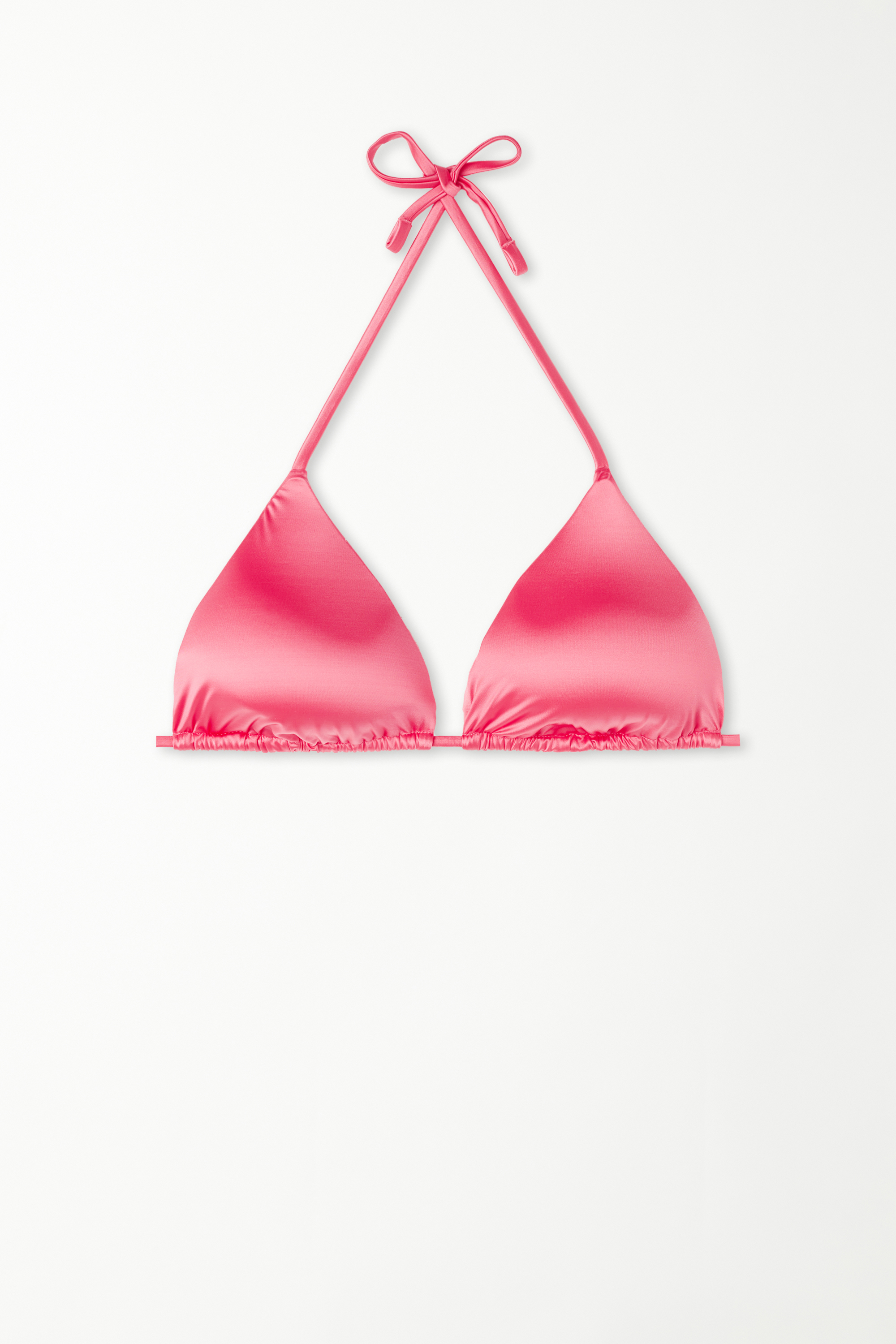 Shiny Summer Pink Triangle Bikini Top with Removable Cups