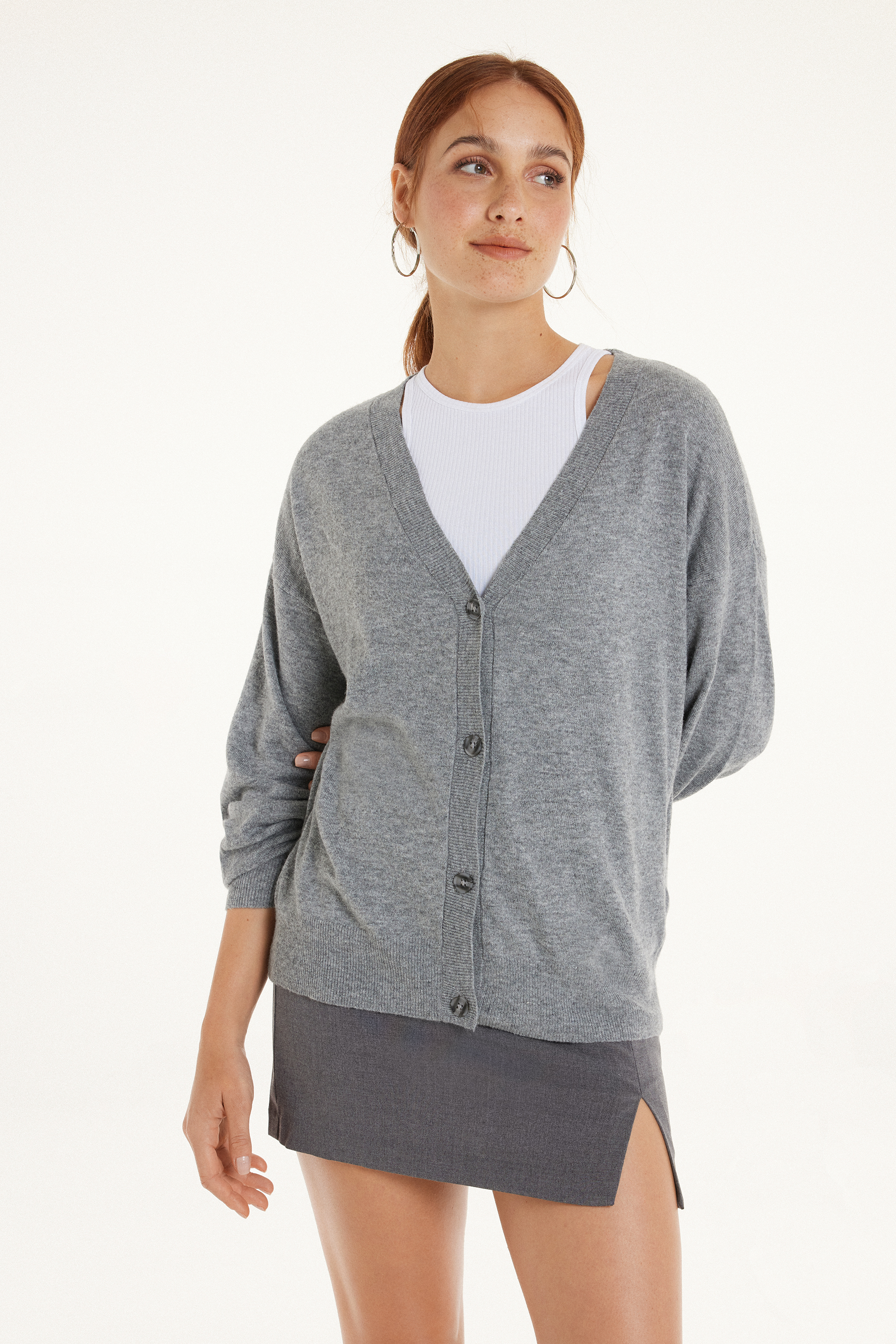 Long-Sleeved Wool Cardigan with Buttons