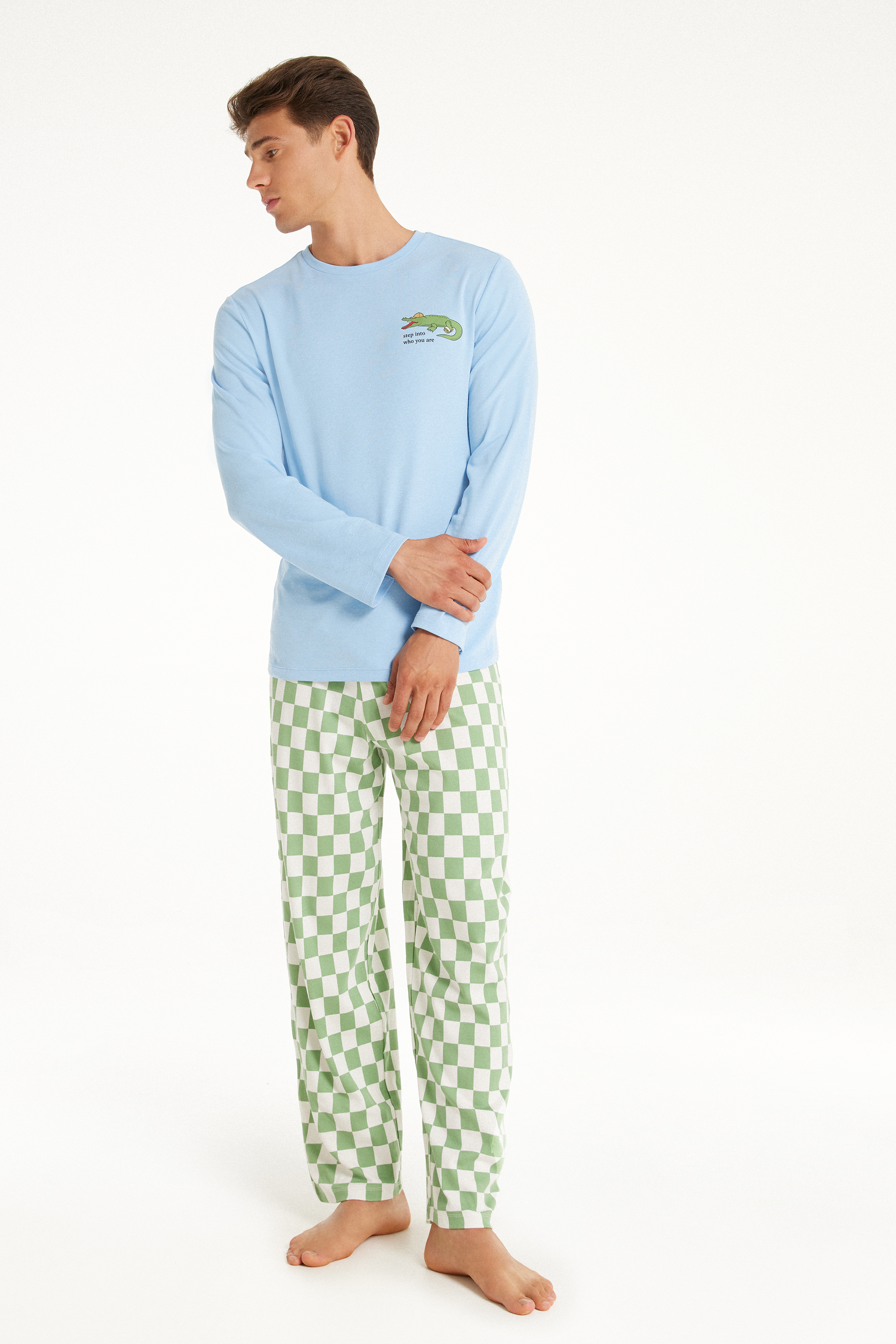 Full-Length Cotton Crocodile Print Pajamas