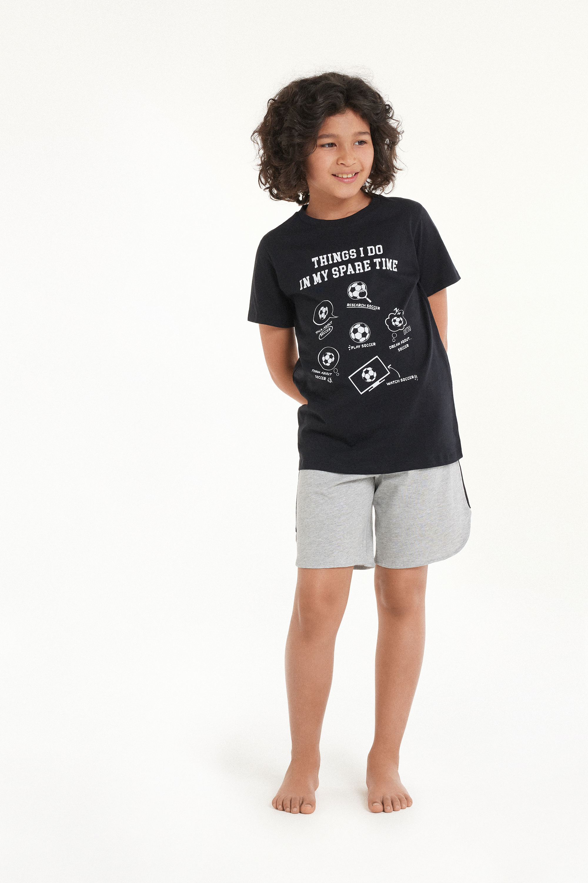 Boys’ Short Cotton Pyjamas with "Football" Print
