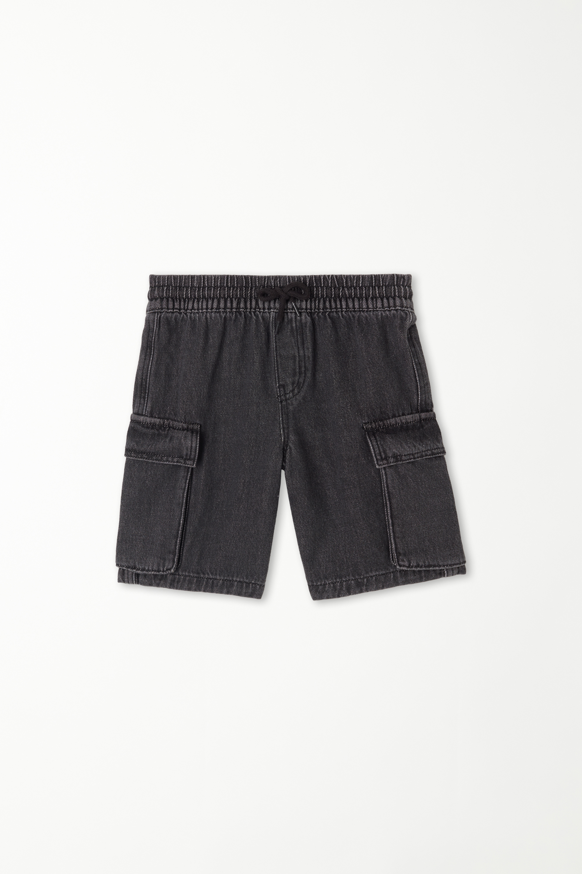 Boys’ Denim Bermuda Cargo Shorts with Drawstring
