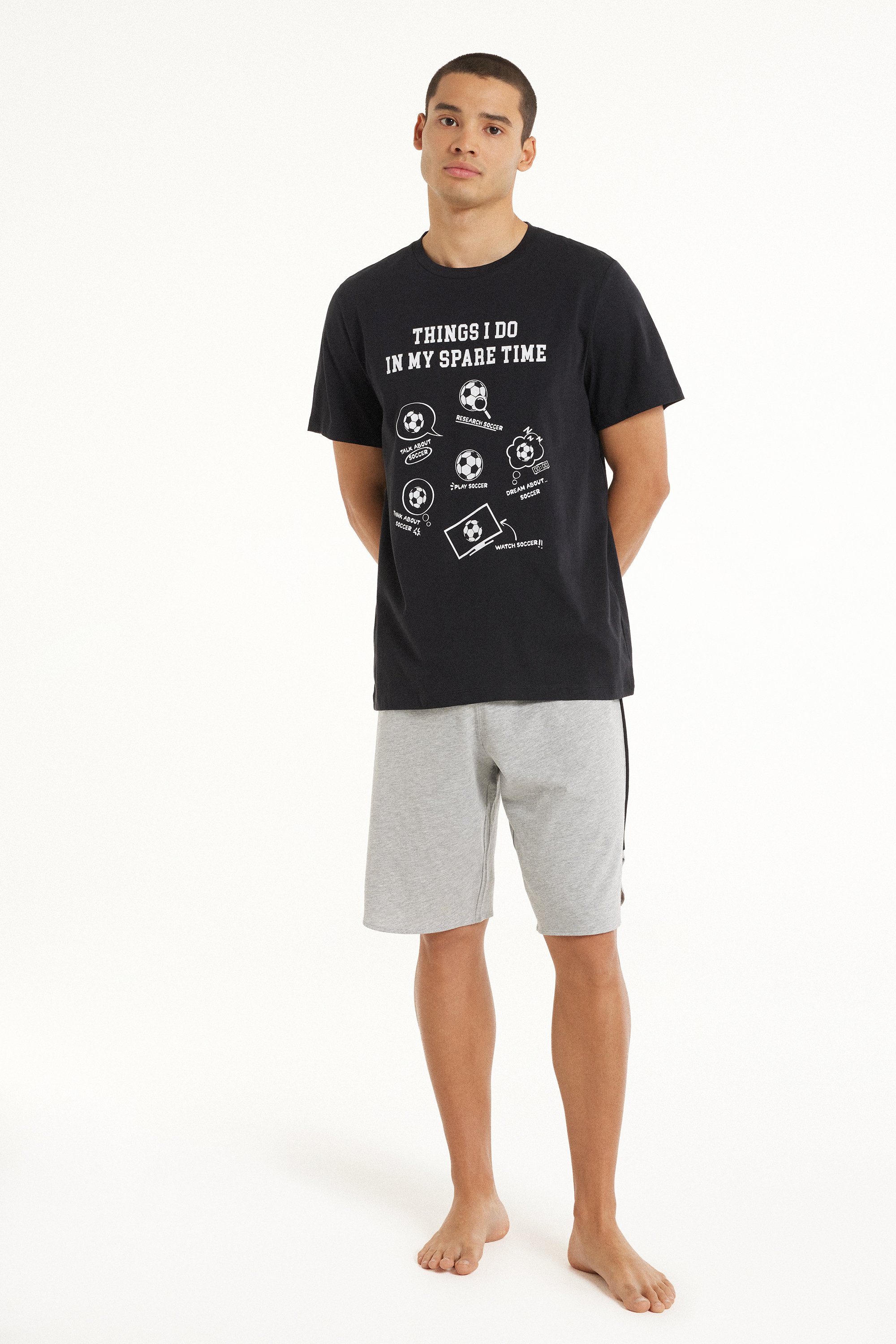 Short Cotton Pyjamas with "Football" Print