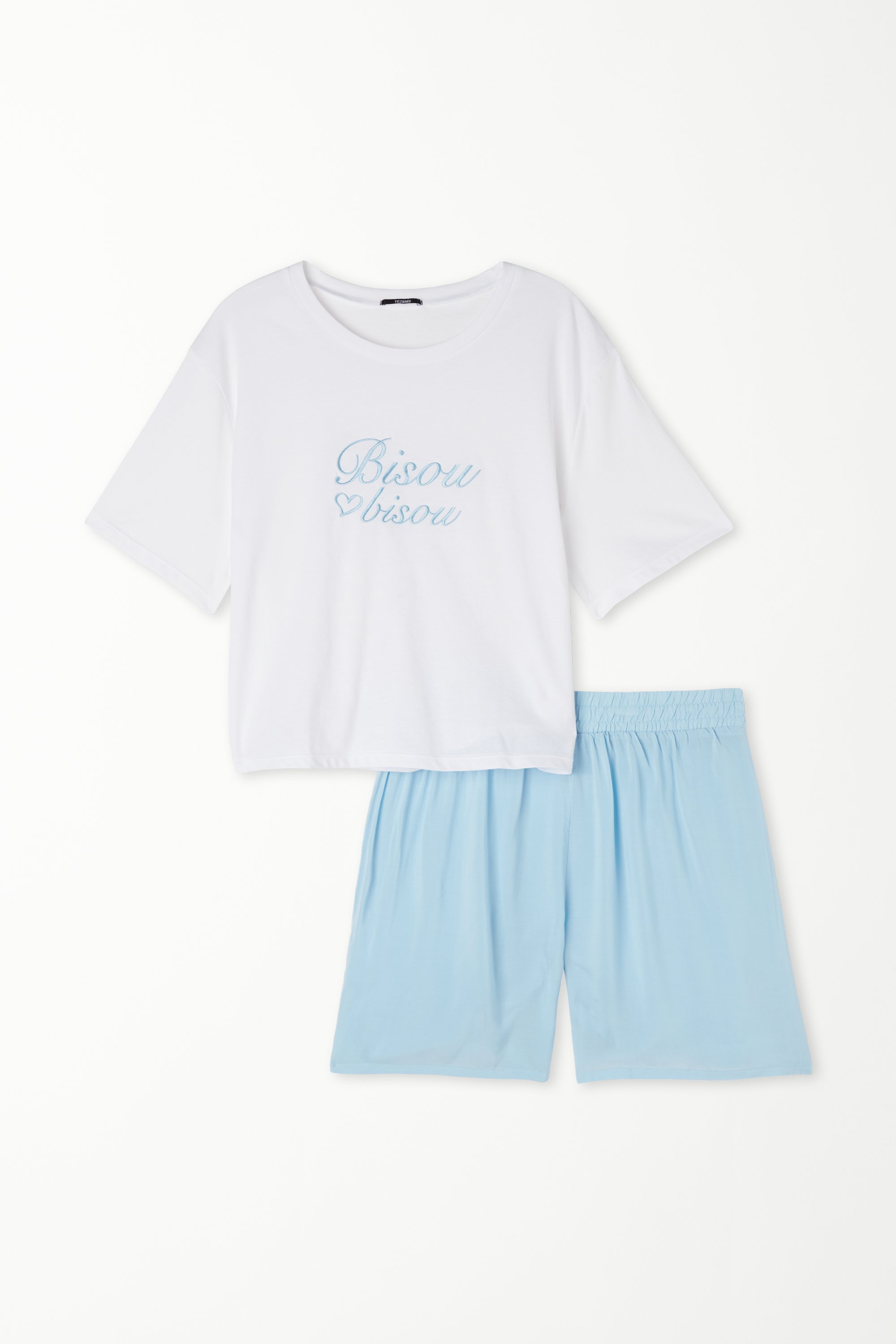 Short Cotton “Kiss” Print Pajamas