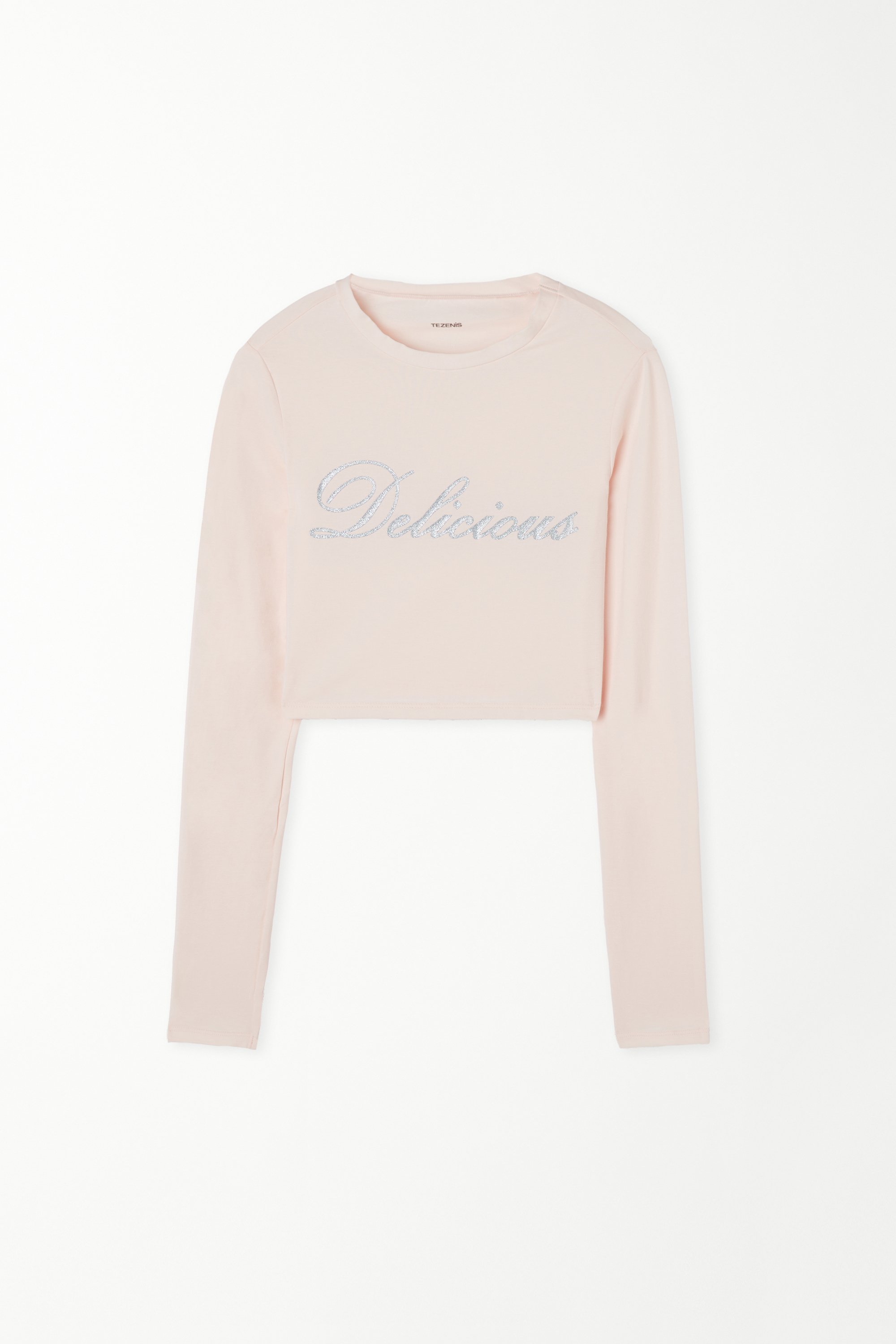 Cropped Long-Sleeved Cotton Top with Writing