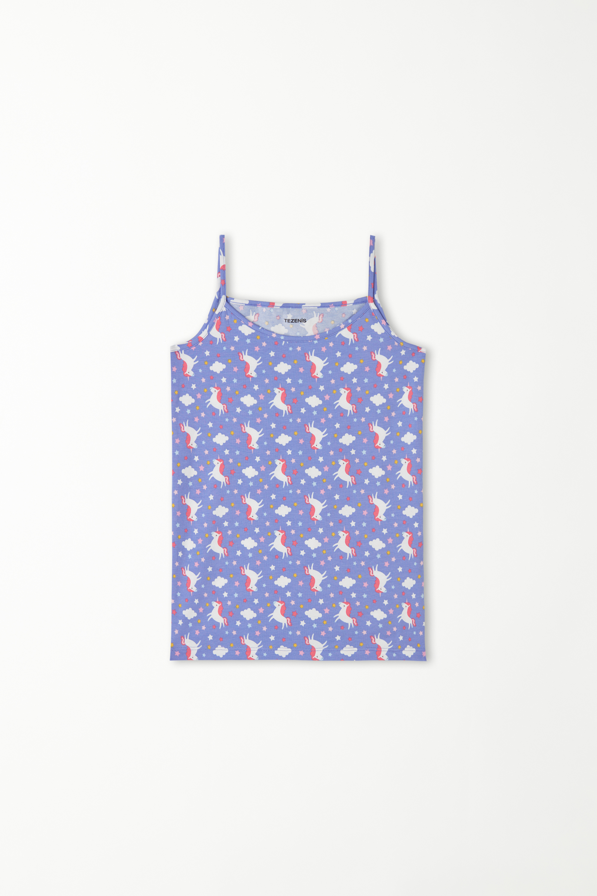 Girls’ Printed Cotton Camisole with Thin Shoulder Straps and Rounded Neck