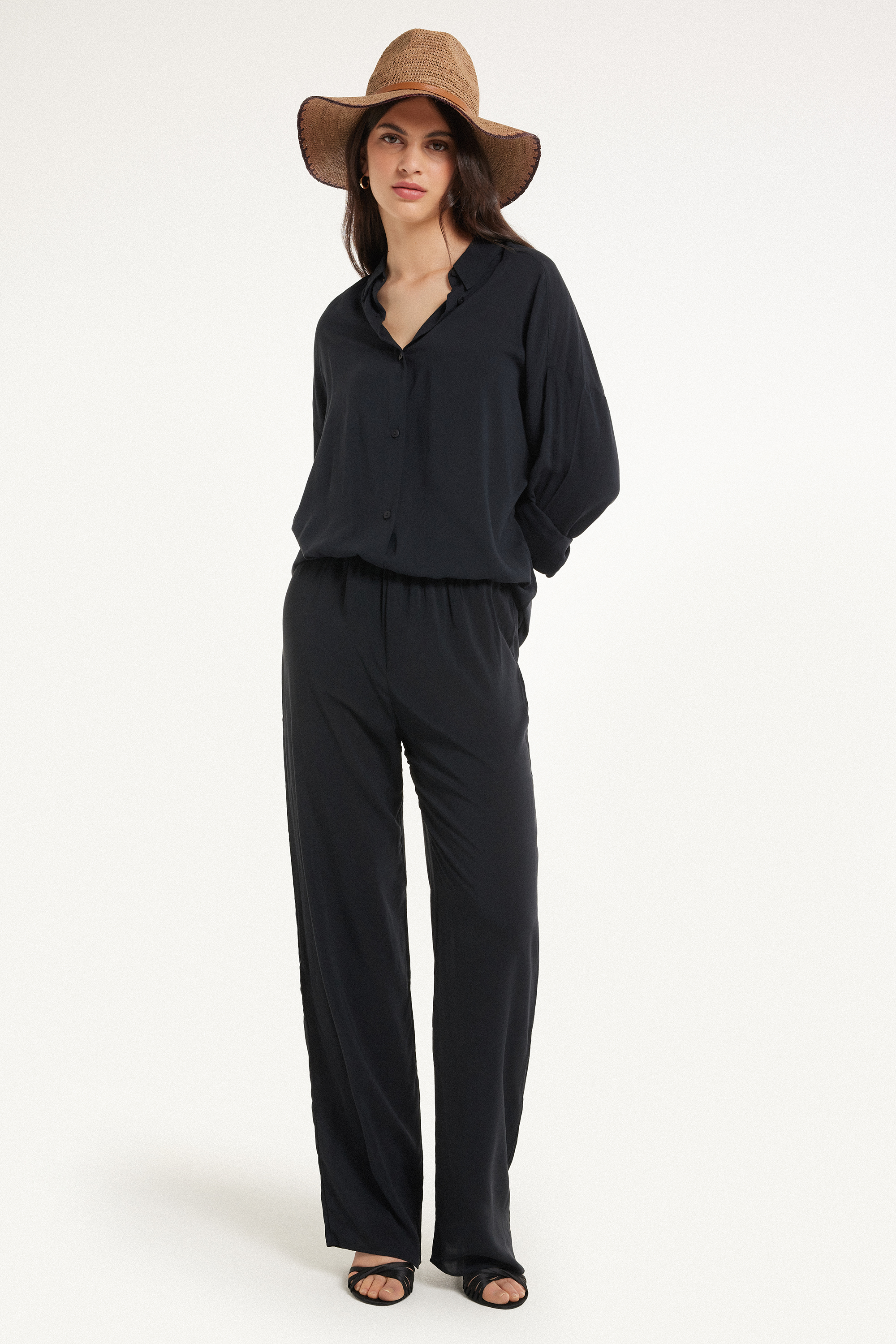 Viscose Canvas Straight Cut Trousers