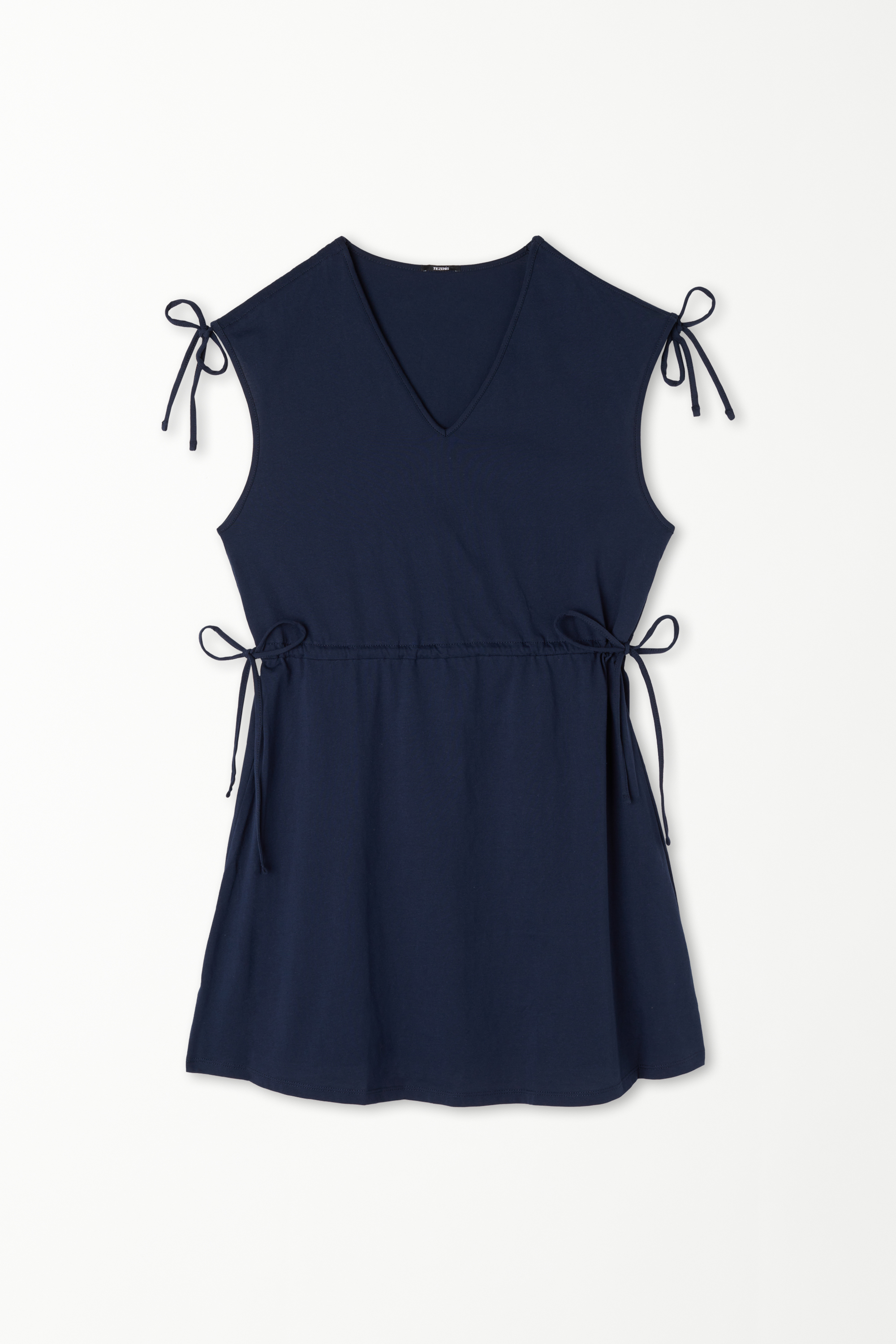 Ruched Cotton Mini Dress with Drawstrings
