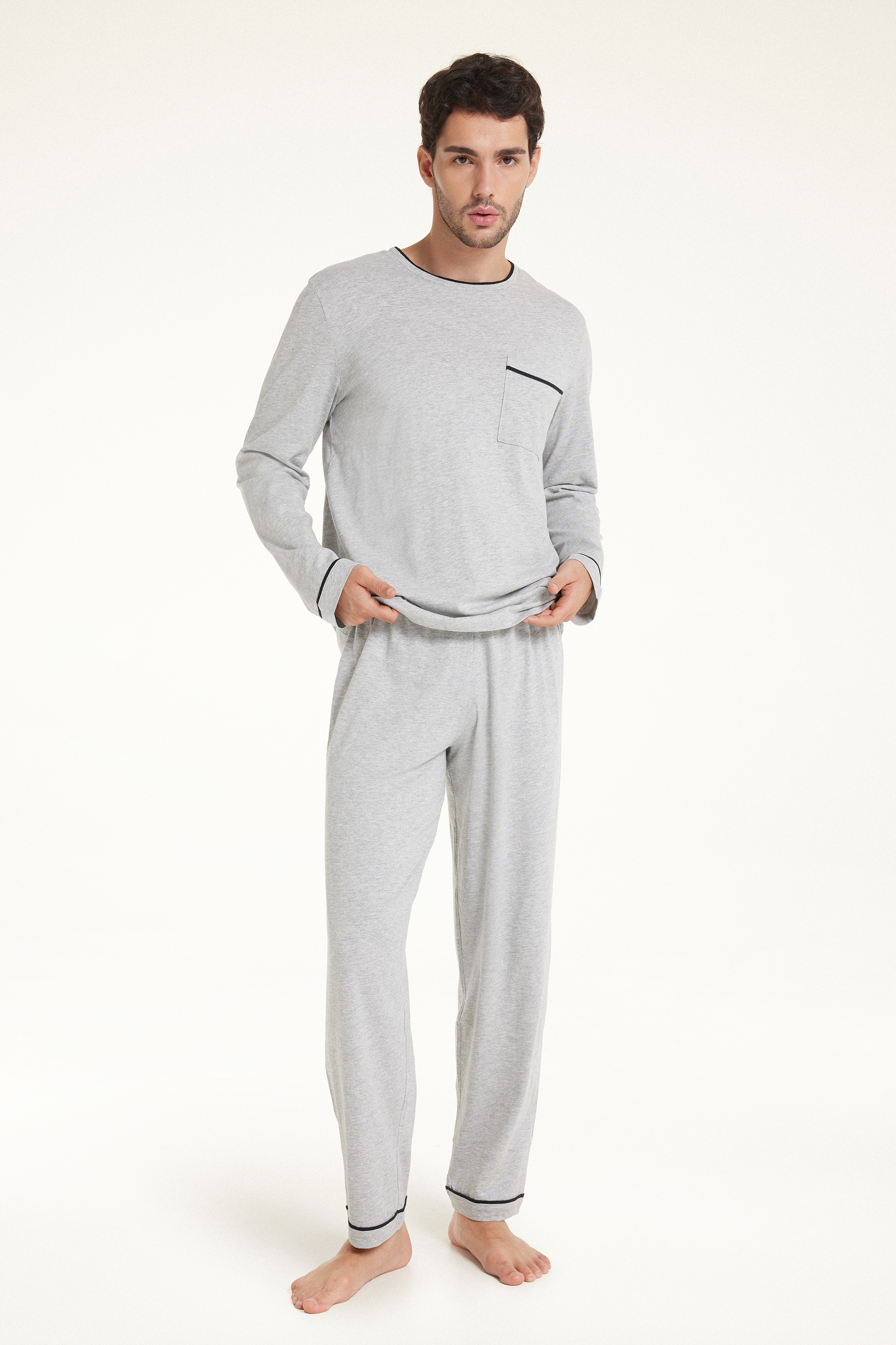 Pyjama Long Homme en Coton Passepoilé