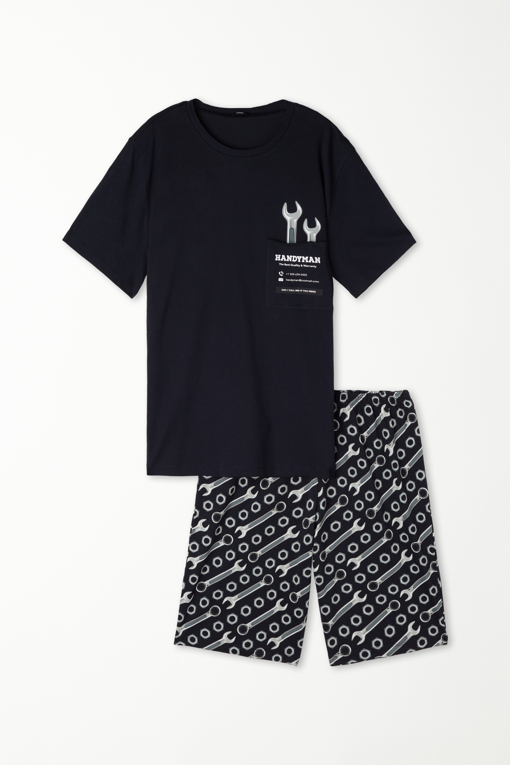 Pyjama Court en Coton avec Imprimé Bricoleur