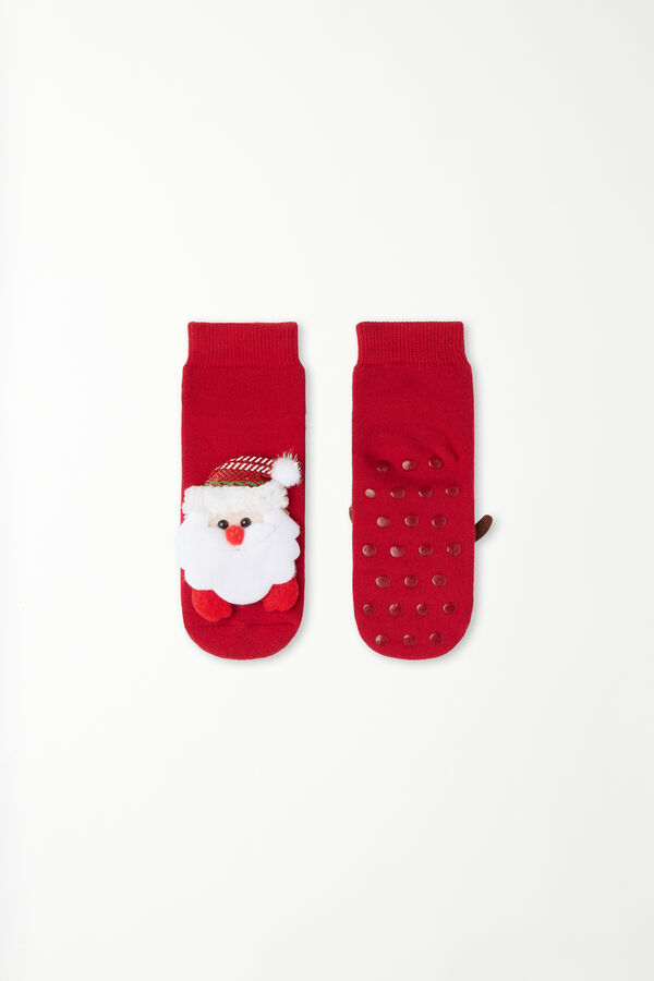 Kids' Unisex Non-Slip Socks with Reindeer and Father Christmas Appliqué  