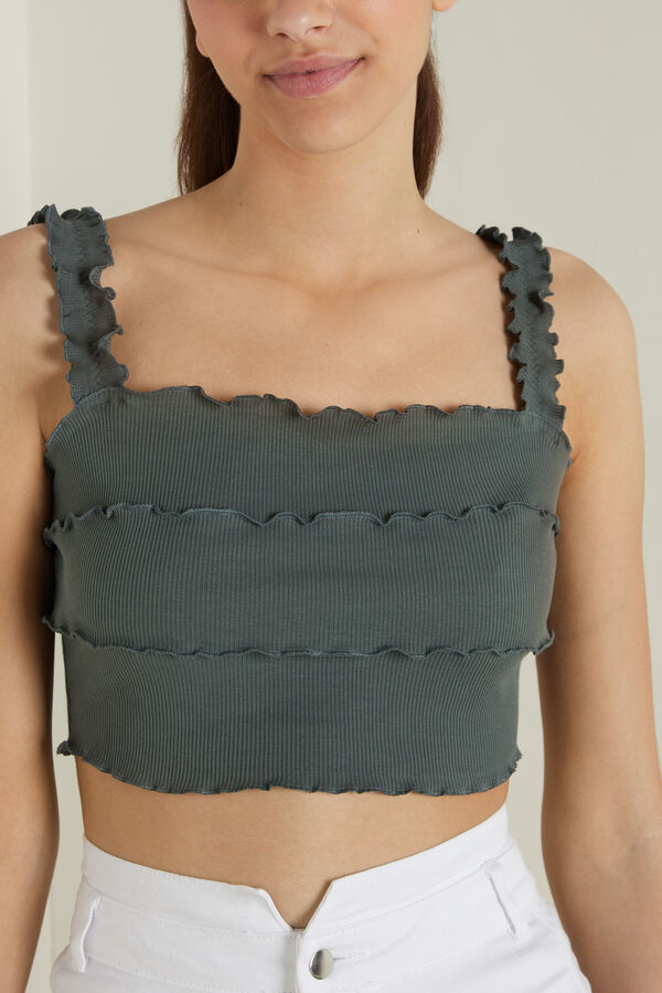 Short Ribbed Camisole Top with Rolled Hem  