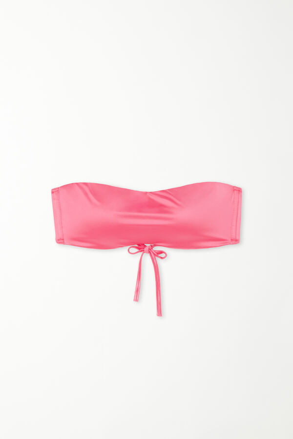 Shiny Summer Pink Bandeau Bikini Top with Removable Padding  