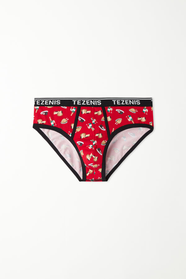 Cotton Briefs with Logo and Christmas Print  