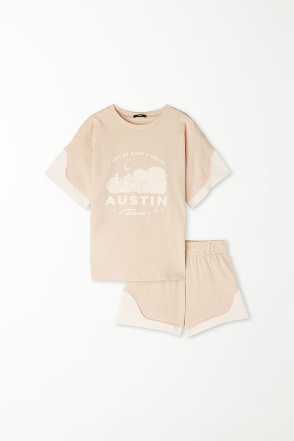 Pijama Corta de Algodón con Estampado Texas para Niña  