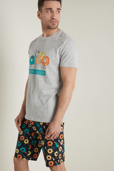 Pijama Corto de Hombre de Algodón con Estampado de Cereales