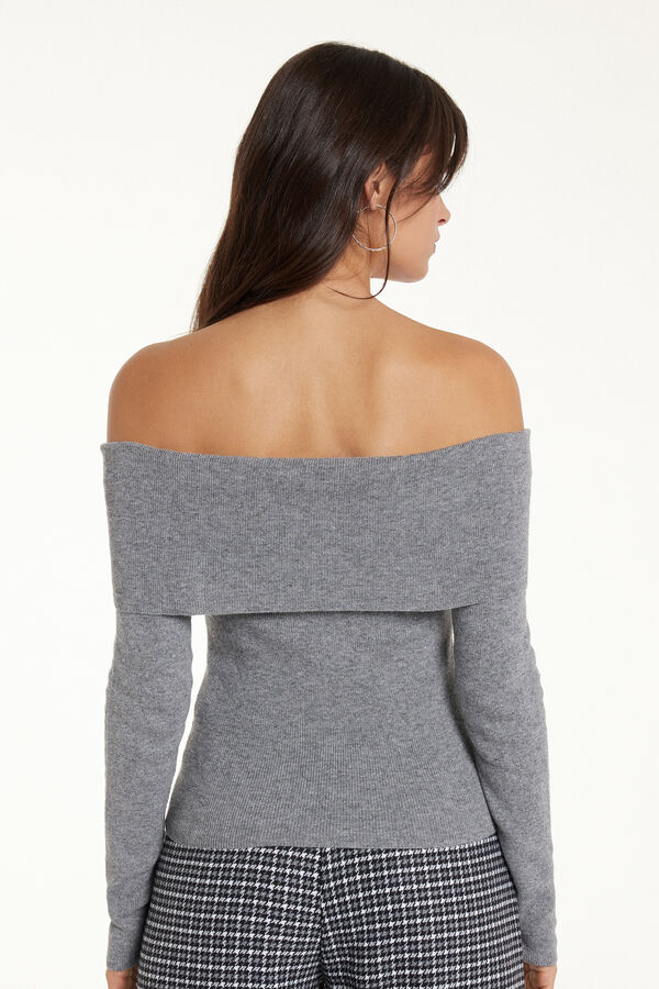 Long-Sleeved Off-the-Shoulder Heavy Jersey with Wool  