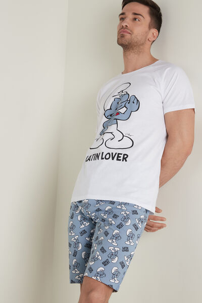 Kurzer Pyjama aus Baumwolle mit Schlumpf-Print