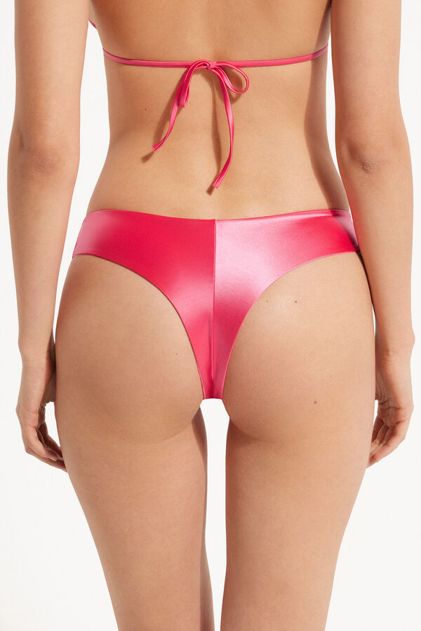 Shiny Summer Pink Rounded High-Cut Brazilian Bikini  