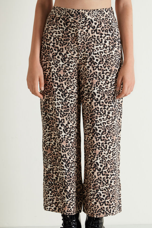 Cropped Canvas Trousers with Turn-Ups  