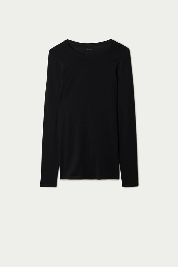 Long-Sleeve Crew-Neck Stretch-Cotton Top  