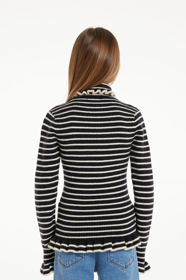 Girls’ Long-Sleeved Ribbed Jersey with Polo Neck and Ruching  