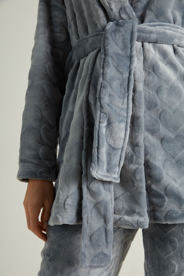 Fleece Robe with Devoré Heart Print  