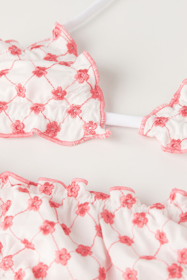 Girls’ Embroidered Flowers Triangle Bikini  