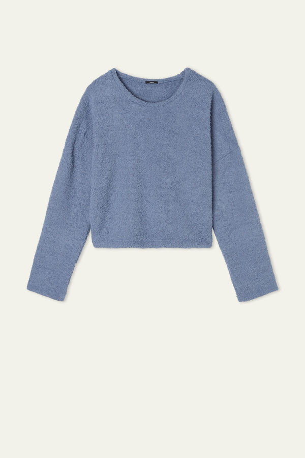 Boxy-Langarmshirt aus Teddy-Fleece  
