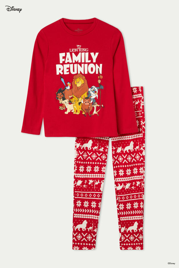 Detské Dlhé Bavlnené Červené Pyžamo s Vianočným Motívom Lion King  