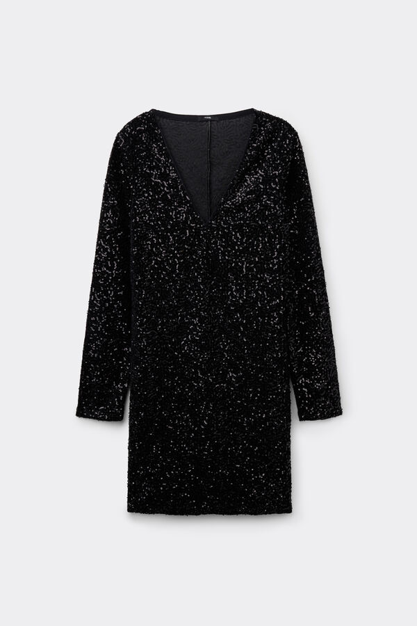 Robe Courte Encolure en V Paillettes  