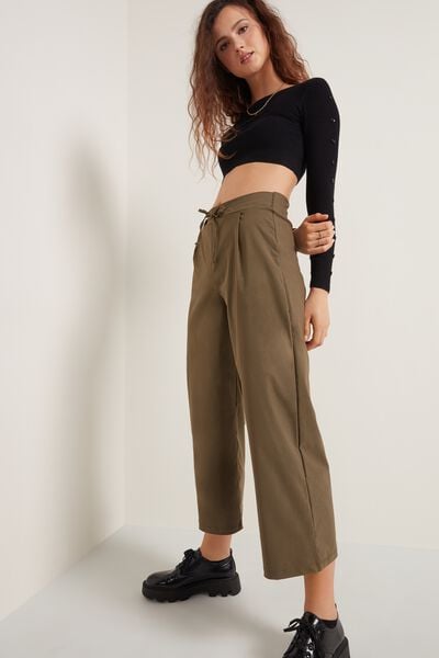 Cropped Canvas Drawstring Trousers