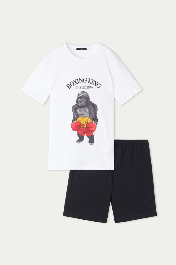 Boys’ Short Cotton Boxing King Print Pyjamas  