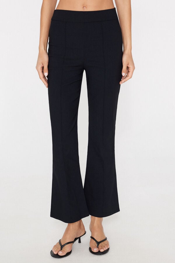 Cropped Flared Trousers in Stretch Canvas  