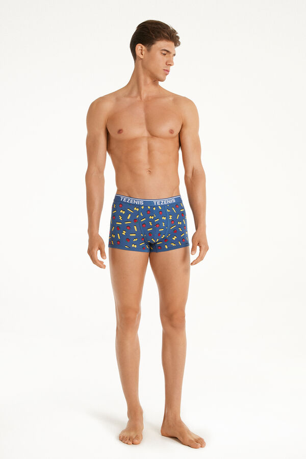 Printed Cotton Boxers with Contrasting Trim and Logo  