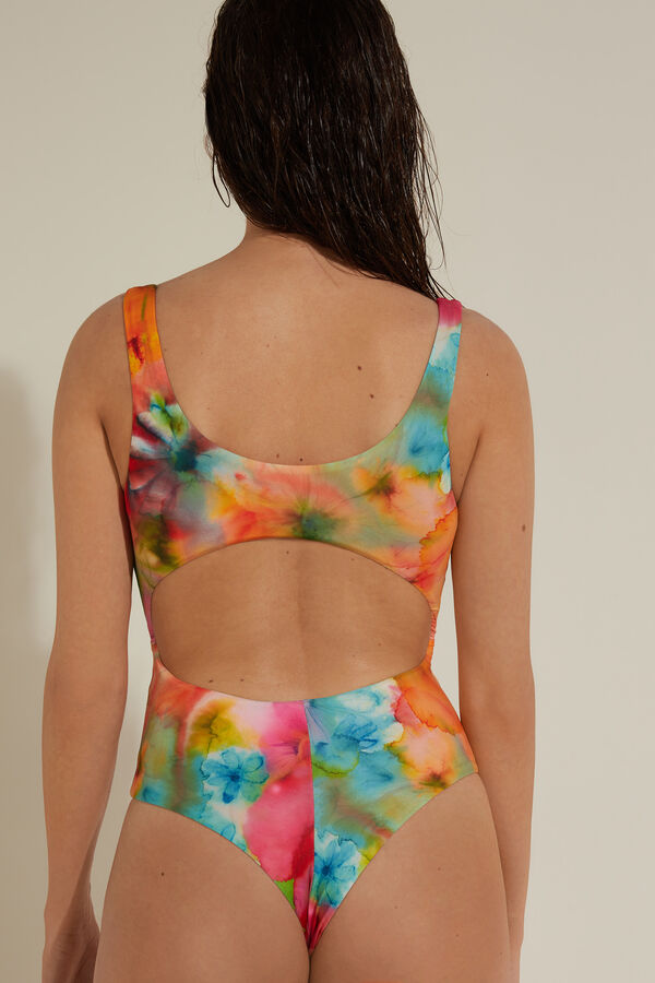 Liquid Flowers One-Piece Swimsuit with Knot  