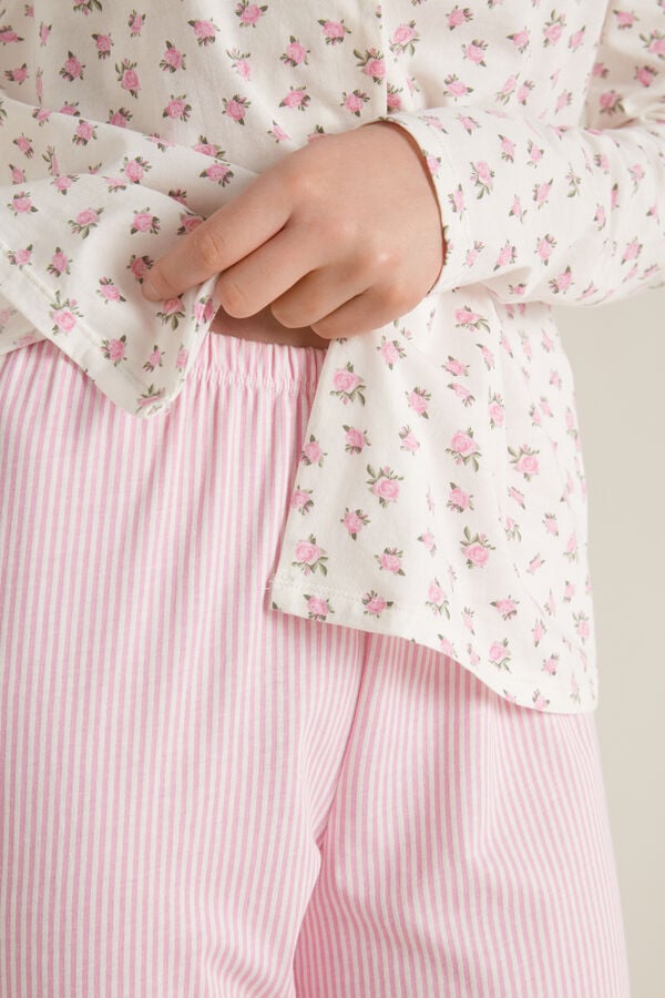 Full Length Button Up Micro Rose Pajamas  
