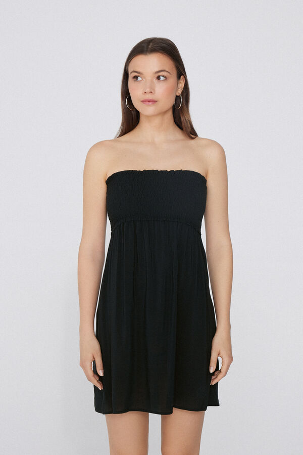 Vestito Corto a Fascia Punto Smock Tela Viscosa  