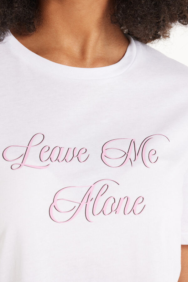 Short Sleeve Short Cotton Pyjamas with “Leave Me Alone” Print  