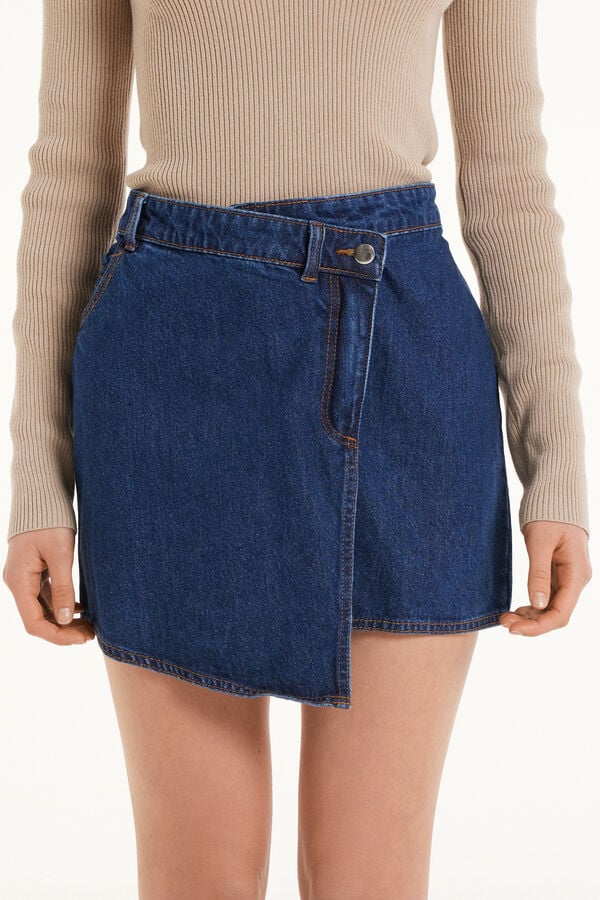 Asymmetrical Faded Denim Mini Skirt  