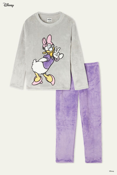 Langer Pyjama für Mädchen aus Fleece mit Aufnäher Daisy Disney