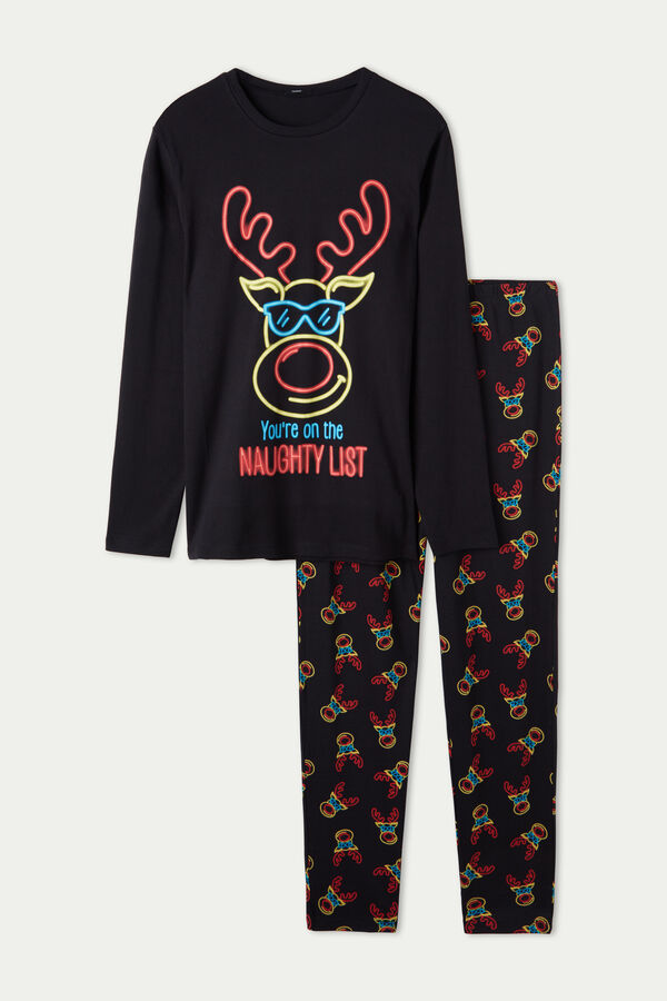 Long Cotton Pyjamas with Reindeer Print  