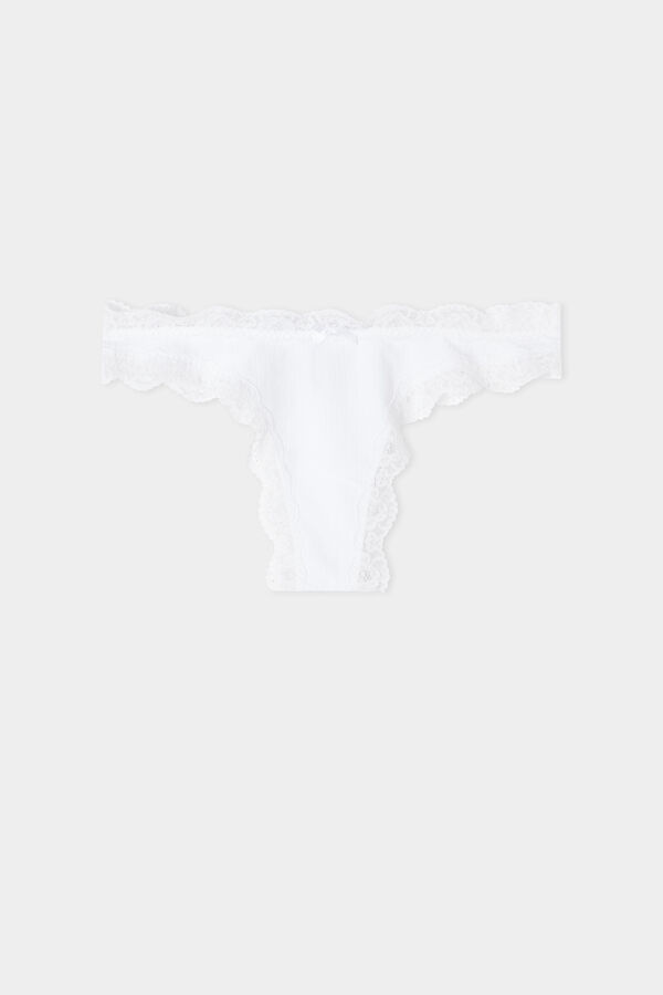 Ribbed Brazilian Briefs with Lace Trim  