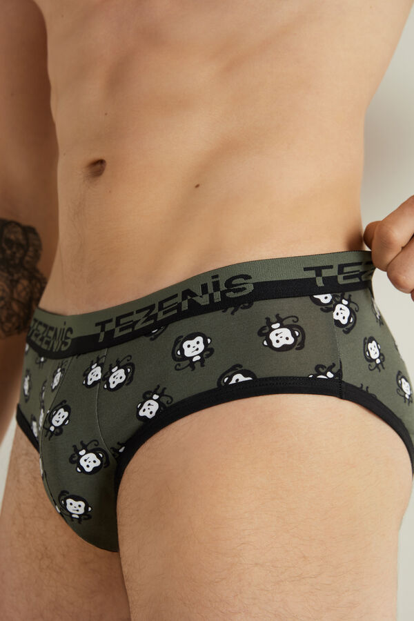 Printed Cotton Briefs with Elasticated Logo Waistband  