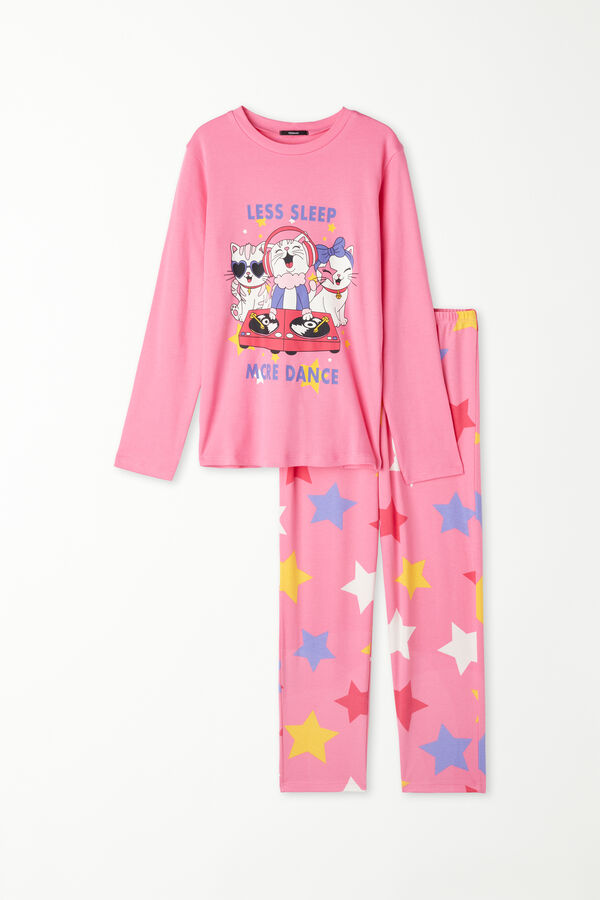 Pyjama Long Coton Fille Imprimé Chats  