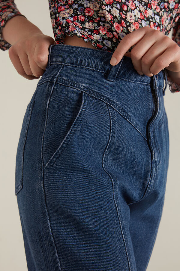 Jeans Baggy Talie Înaltă cu Cusături în Relief  